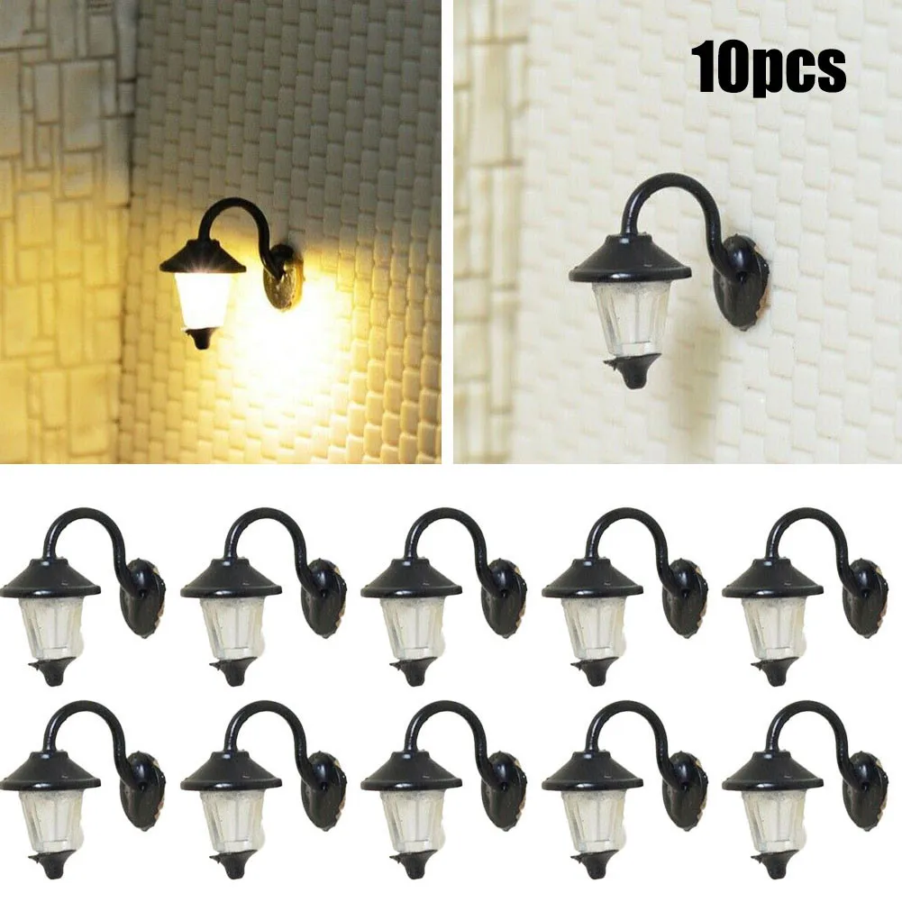 

10pcs Mini Wall Lamps 3V Warm White LED Street Lamps 1:87 Scale Steel Column Model Lampposts Houses Building Garden Home Decor