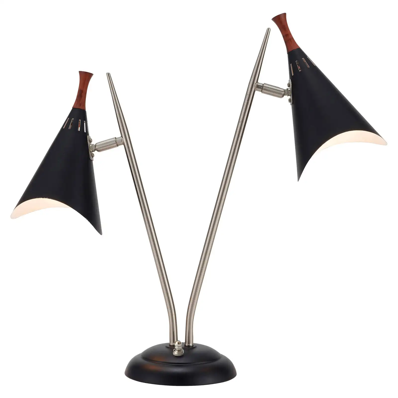 Draper Desk Lamp, Brushed Steel,Black painted with wood accent