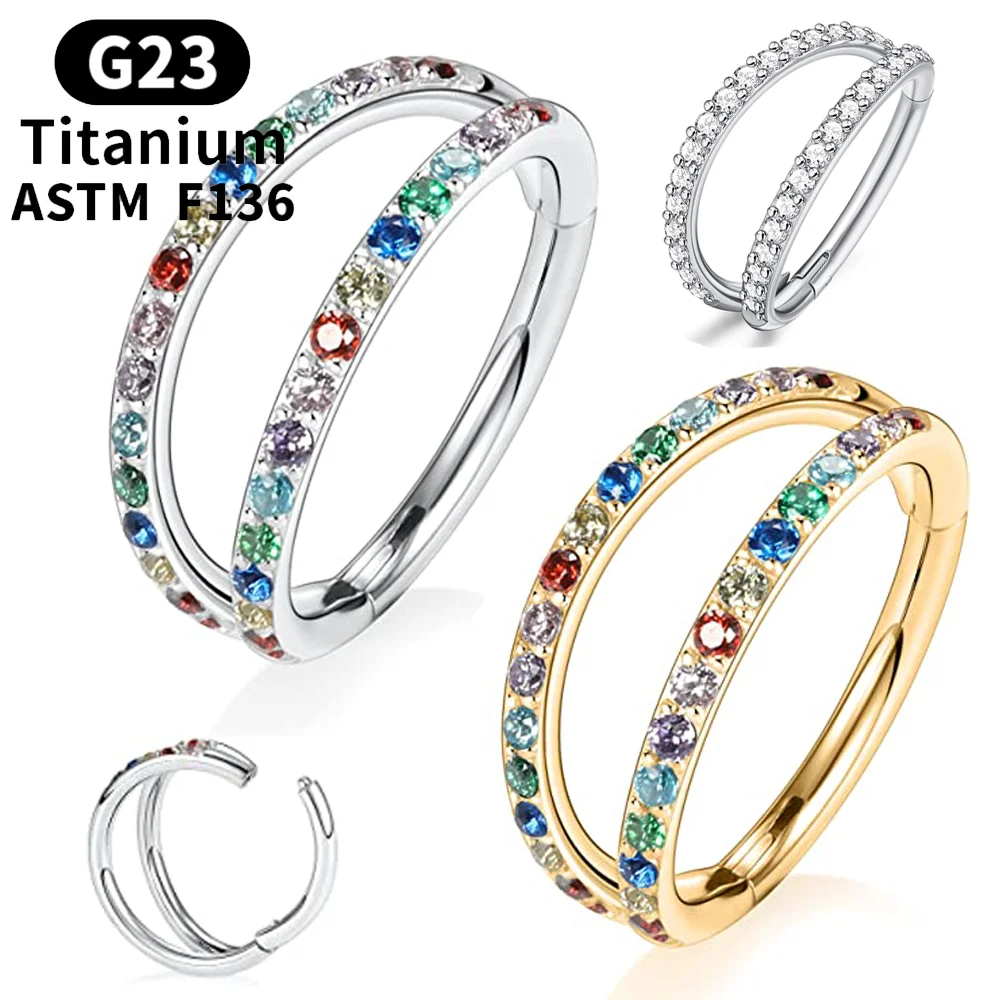 G23 Titanium 16G Septum Nose Rings CZ Double Hoop Open Stack Daith Helix Tragus Cartilage Clicker Earring Conch Piercing Jewelry