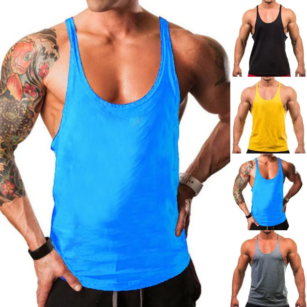 

Mens Jogger Gym Singlet Training Bodybuilding Tank Top Gym Sport Vest Shirt Men Sleeveless Fitness Muscle Cotton T-Shirt
