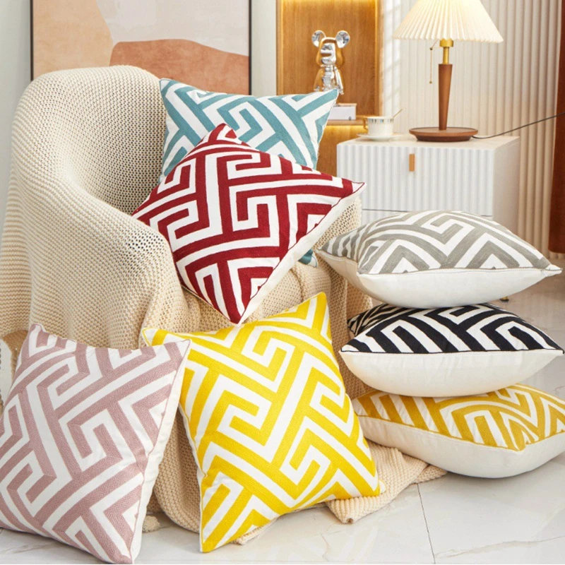 

Maze Geometric Decorative Pillows Nordic INS Style Embroidery Cushion Cover Home Bedroom Soft Bag Sofa Chair Headrest Pillowcase