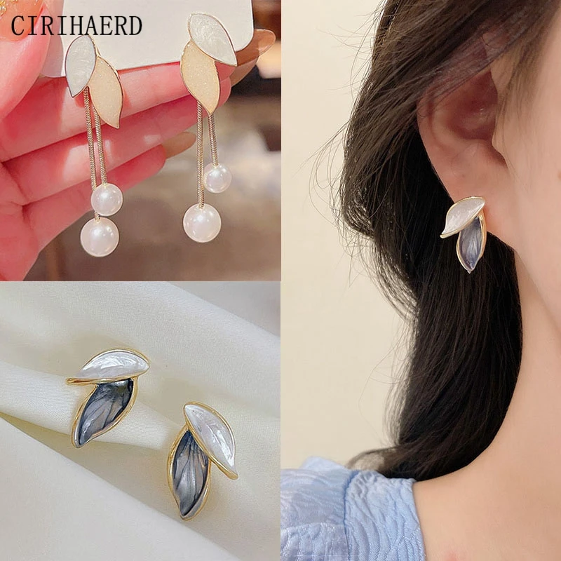 

2022 Boho Fine Jewelry For Woman Stud Earring 925 Silver Needle Statement Pearl Dangle Tassel Leaves Earrings Personalized Gift