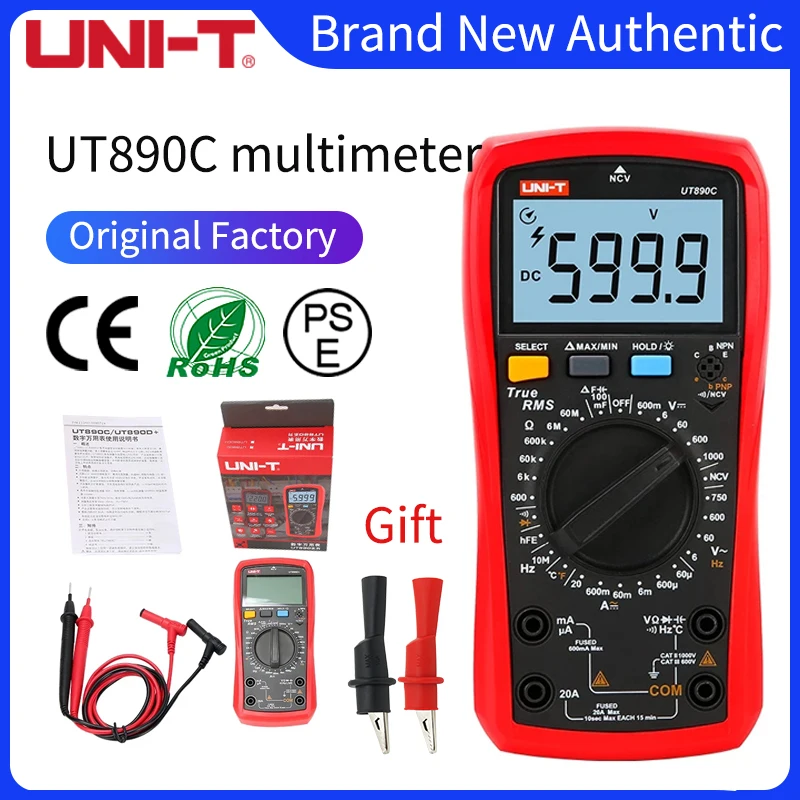

UNI T Digital Multimeter True RMS UT890C UT890D+ Manual Range AC DC Frequency Capacitance Temperature Tester Backlight