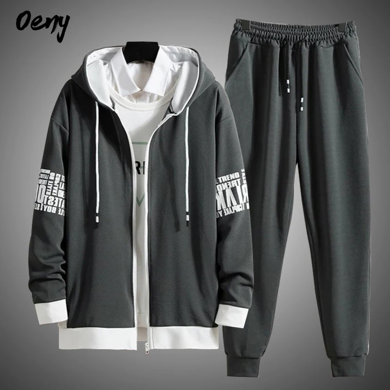 Спортивный костюм мужской с принтом свитшот капюшоном и джоггеры штаны на молнии