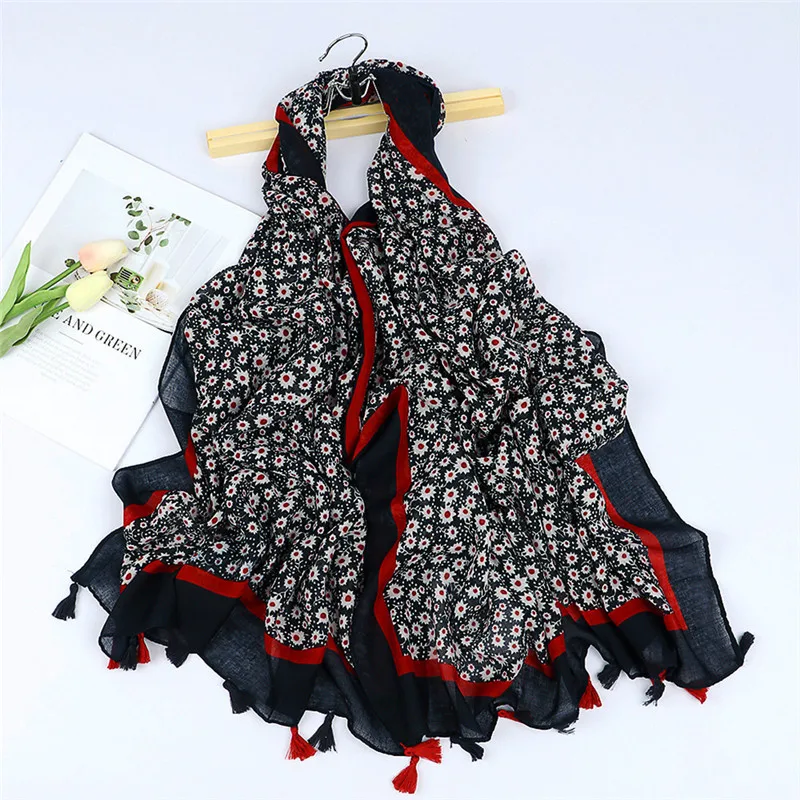 

Autumn Fashion Luxury Lovely Daisy Polka Floral Tassel Viscose Shawl Scarf High Quality Wrap Pashmina Stole Bufanda Muslim Hijab