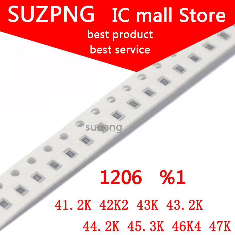 

100 шт. 1206 SMD % 1 Smd резистор 41,2 K 42,2 K 43K 43,2 K 44,2 K 45,3 K 46,4 K 47K