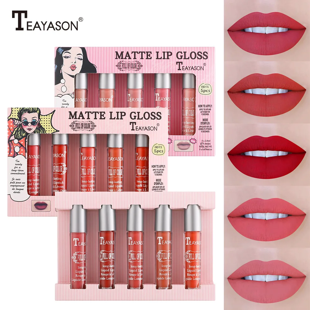 Non Fading Lip Glaze Set European and American Mirror Non Stick Cup Mouth Red Lip Color Set Box 5 Small Set Boxes Lipgloss  Beau