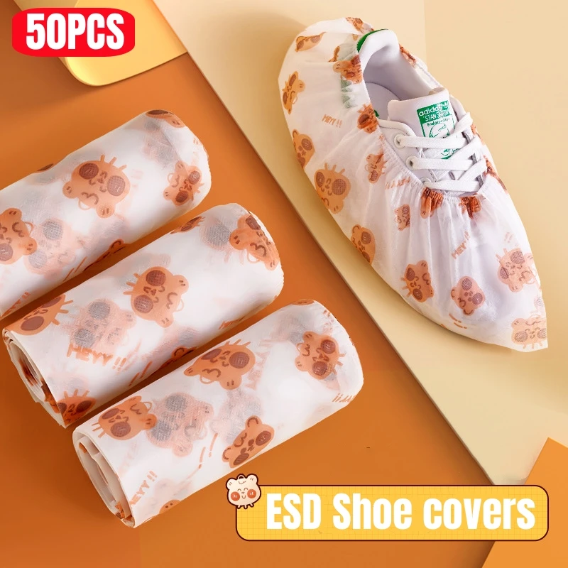 

50pcs Disposable Cartoon Non-woven Shoes Cover Wear-resistant Foot Cover Indoor Dust Non-slip Thick Boot Cover Shoe Accessories