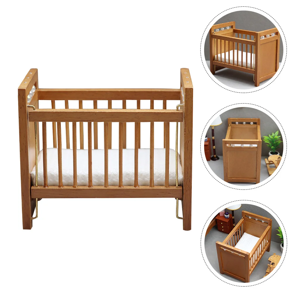 

House Furniture Bed Baby Miniature Mini Cradle Crib Wooden Model Set Drawer Beds Bunk Wood Bedroom Furnisher Decor Pullout