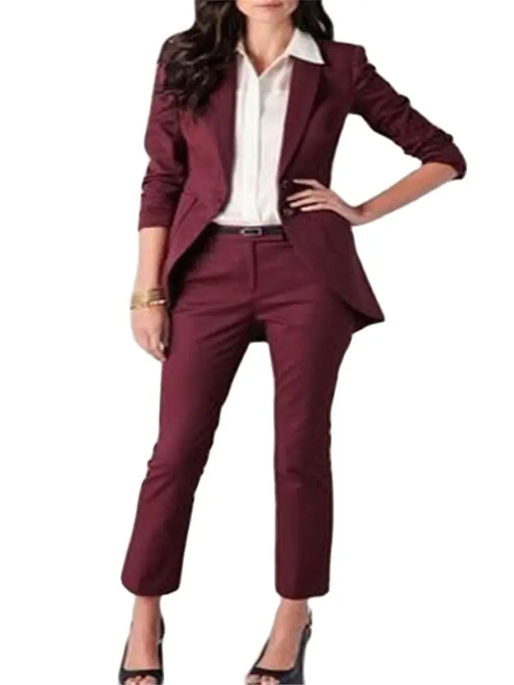 

Burgundy 2 Piece Office Uniform Women Female Business Suit Women PantSuits Tuxedos Suits for Wedding Blazer Trouser Formal