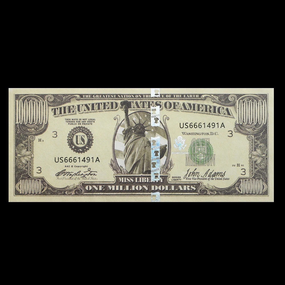 

American Lady Liberty One Million Serial Banknotes Fake Money with Fluorescent Effect Arts and Crafts Bussiness Gift