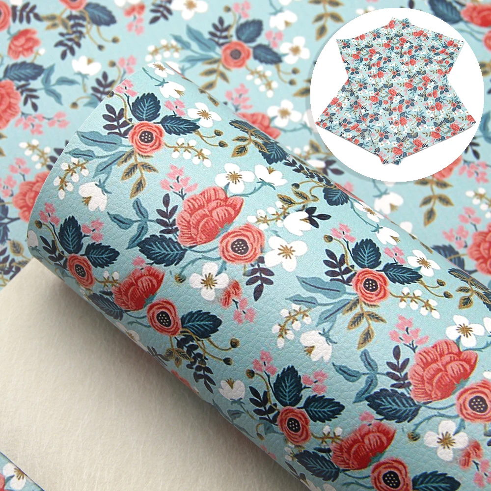 

Flower Theme Faux Leather Sheets Printed Synthetic Leather Vinyl Fabric for DIY Handmade Earrrings Hair Bows Crafts,1Yc16201