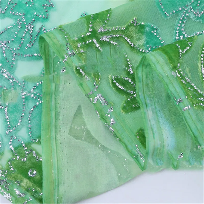 

1m*1.14m Colorful Lotus Print Burnout Velvet Fabric Silver Dot Velour Fabric for Clothing Accessories Wedding Background