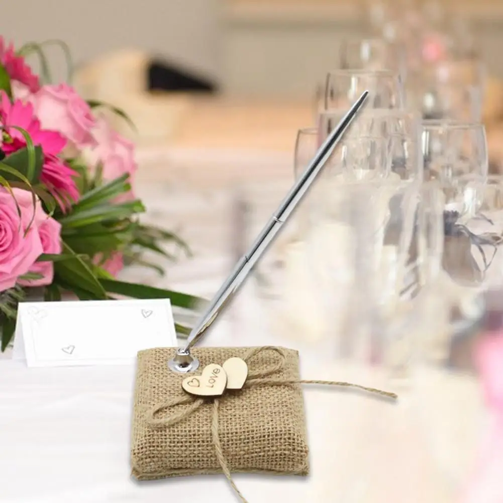 

Wedding Guest Pen Useful Compact Portable Party Vintage Burlap Pen with Stand Set for Gifts Sign-in Pen Guest Book Pen