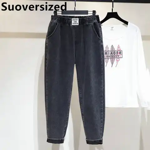 Vintage High Waist Women's Harem Jeans Spring Fall Loose Fashion Streetwear Pantalones Korean Casual Oversized 5xl Denim Pants