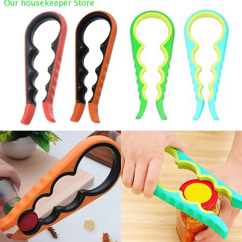 

1Pc Lid Screw Jam Bottle Opener Kitchen Tools 4 In 1 Can Opener Manual Non-slip Twist Cap Bottle Launcher Opener