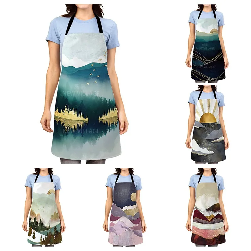 

Home Kitchen cooking apron cute cat printing household sleeveless cotton linen apron men and women ladies baking accessories