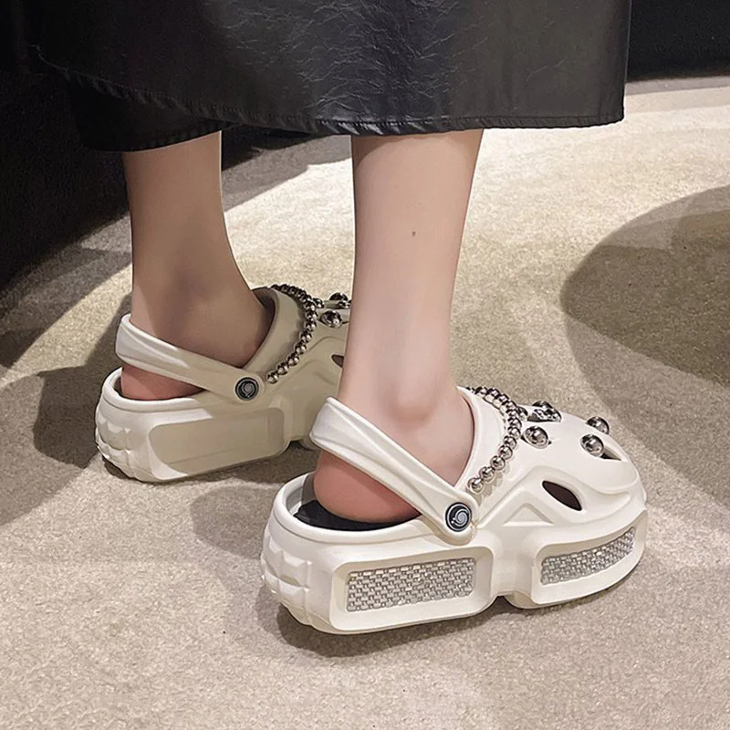 Mo Dou Women's Sandals Thick Soft Home Slippers Non-slip Outdoors Cool Chain Fashion Cozy Slides Easy Washing Breathable Cut-out