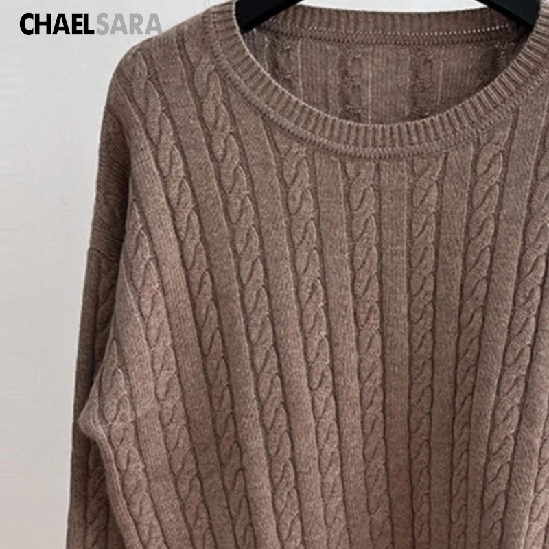 2024 высокое качество осень-зима женский модный свободный вязаный свитер с круглым