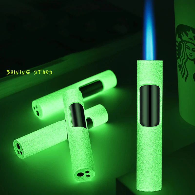 

Creative Blue Flame Luminous Lighter Inflatable Jet Torch Windproof Butane Gas Cigarette Lighter Smoking Accessories for Girls
