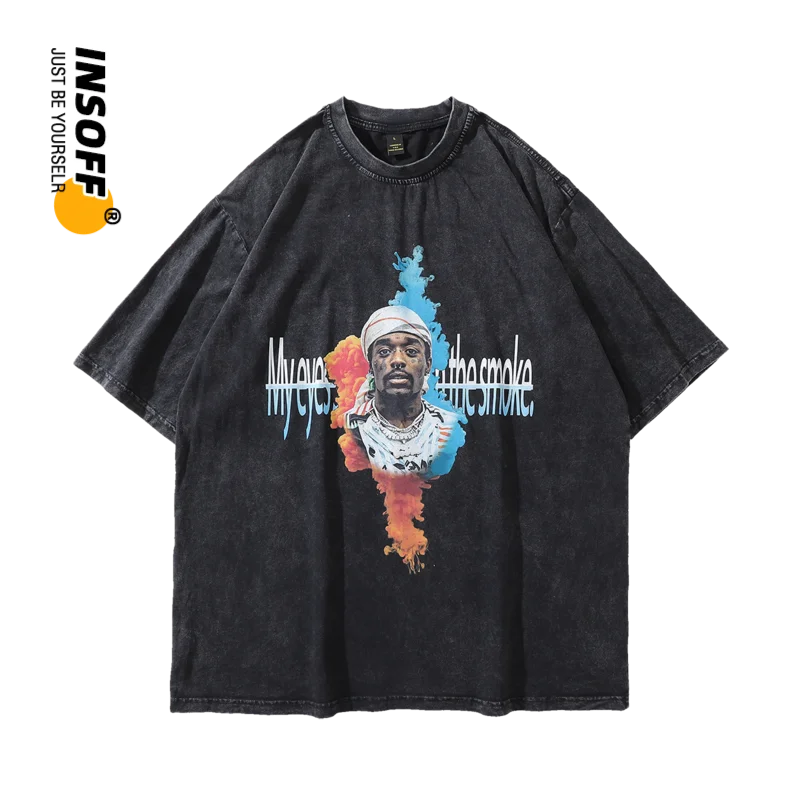 

Original Designer Hip Hop Protrait Printed Graphic High Quality 100% Cotton Washed Vintage Y2k Oversized Streetwear Men T-shirt