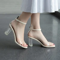2022 korean women shoes sandals summer high heel woman shoes transparent crystal sandals ladies fashion round female sandals
