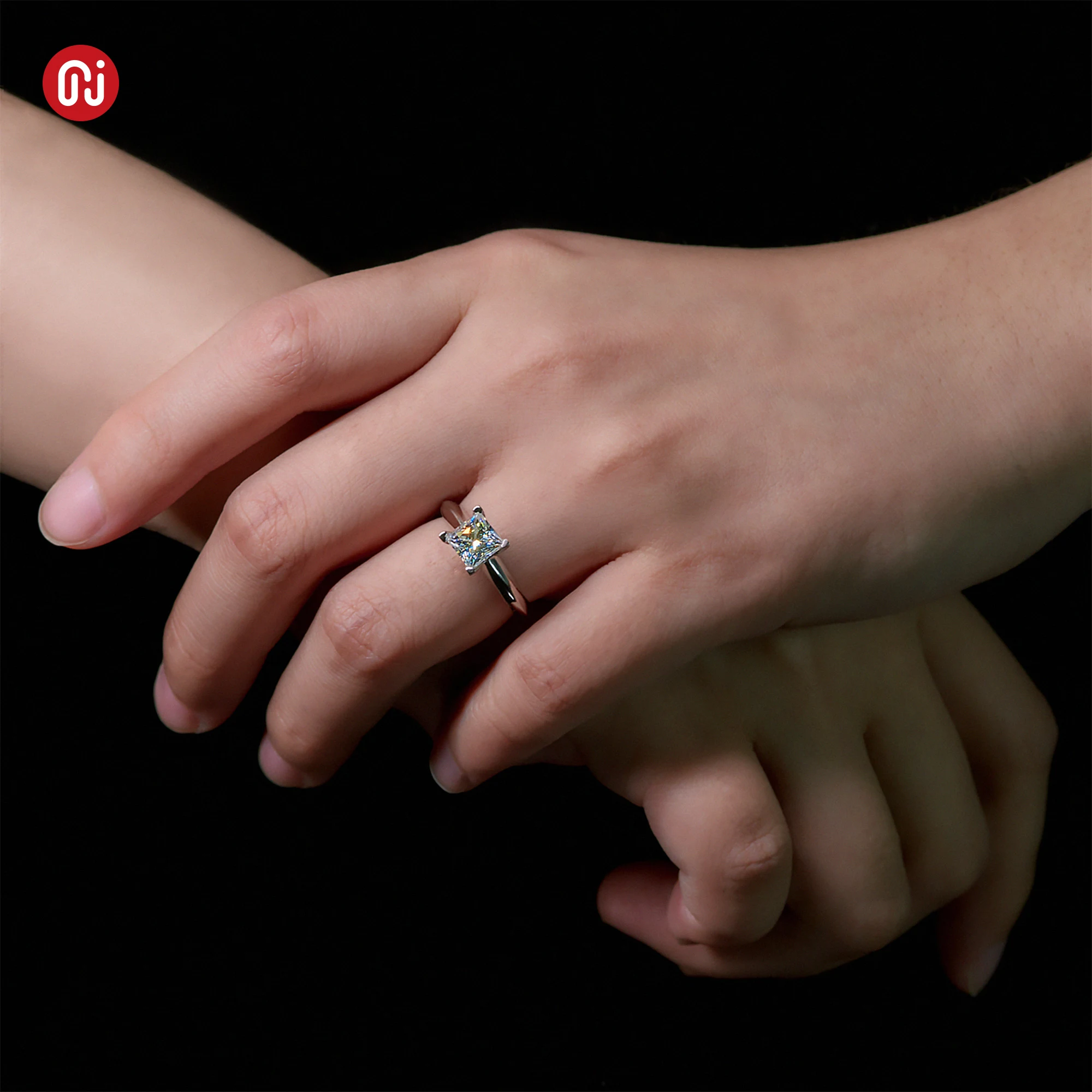 Фото GIGAJEWE 1.2ct 6,0 мм D Princess 18K покрытое белым золотом кольцо из серебра 925 пробы с моиссанитом подарок для женщины символ любви женщина девушка Gif №2