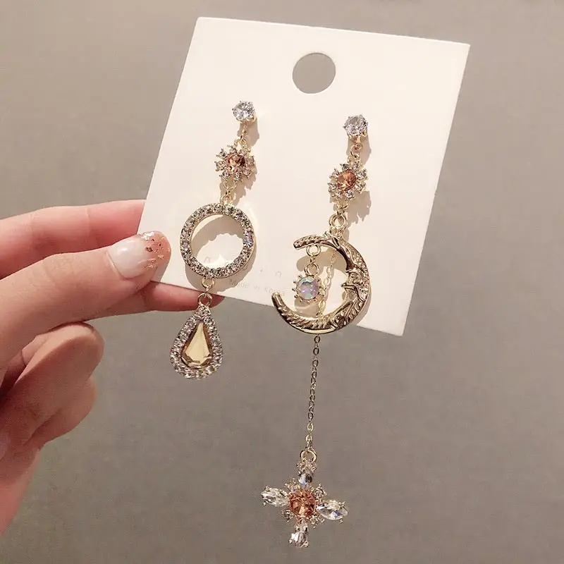 

Korean Style Shining Crystal Earrings for Women Golden Sun Moon Drop Earrings Female Wedding Jewelry Accessories Dropshipping