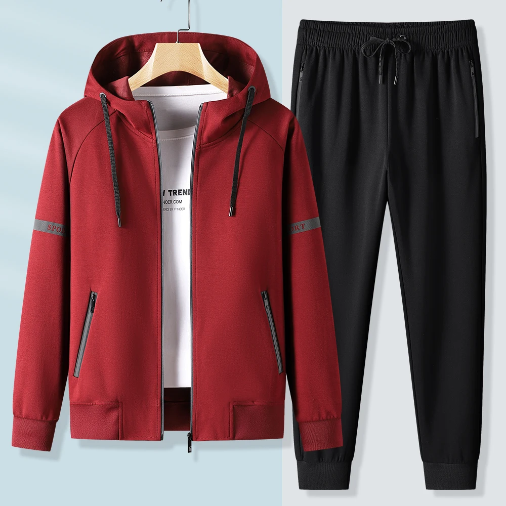 

Spring Autumn Leisure Sports Jacket+pants Men Sweatsuits Men's Sportswear Jogger Suits Cotton Men Sweat 2 Set Black
