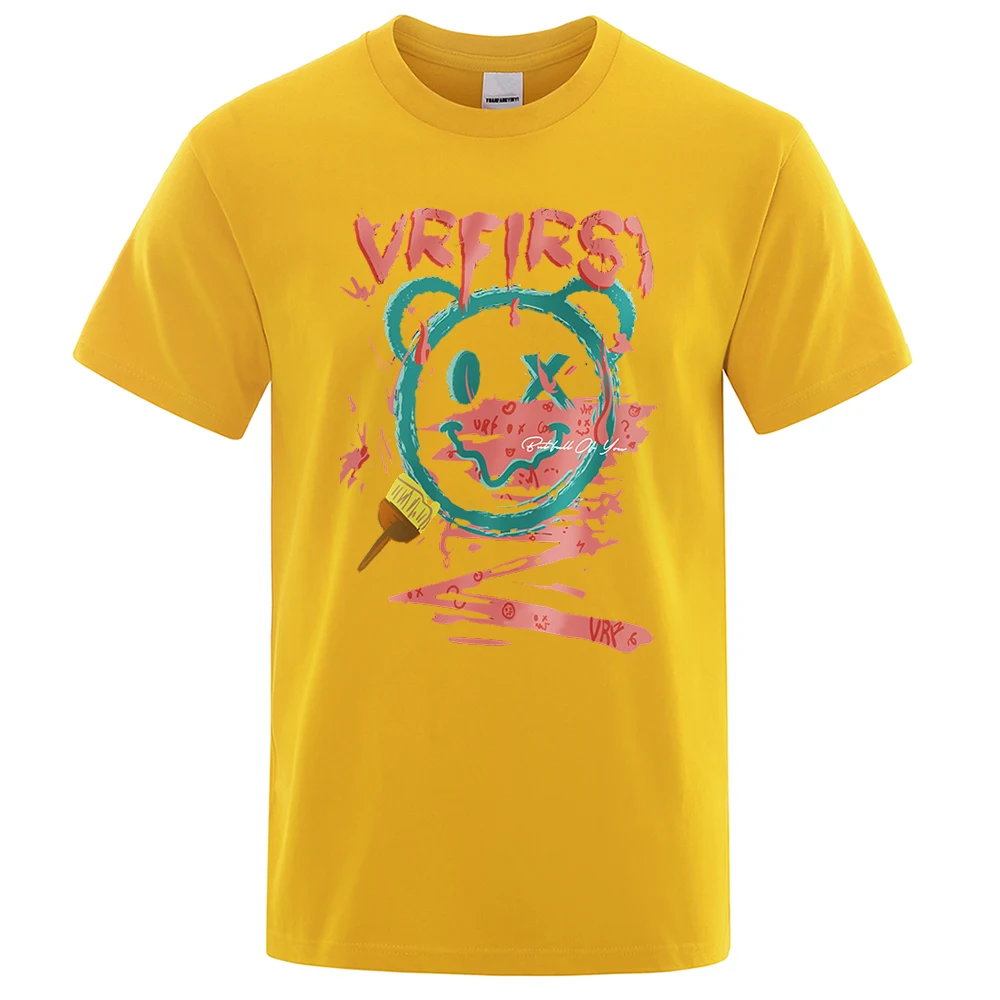 

Doodle Smiley Bear Cartoons Printed Tshirts Men Summer Cotton Half Sleeve Oversized Crewneck Cotton Street Tee Clothes T Shirt