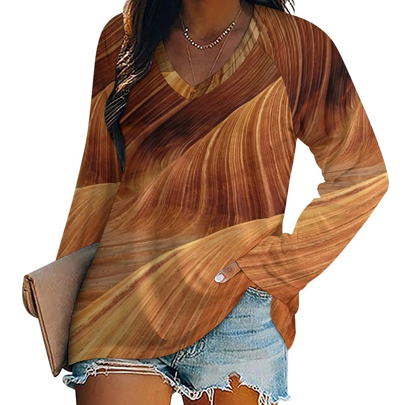 

Desert Sands T Shirts Sahara Print Street Wear T Shirt Long Sleeve Retro Pattern Tee Shirt Female Clothes Large Size
