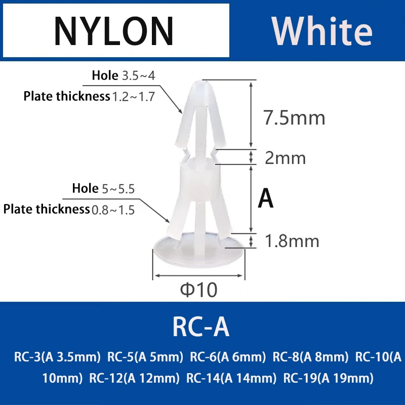 Белая/черная нейлоновая пластиковая заклепка, фиксирующий зажим, фиксированный соединитель, стопорная прокладка, поддержка печатной платы, отверстие 3-4,5-5,5 мм