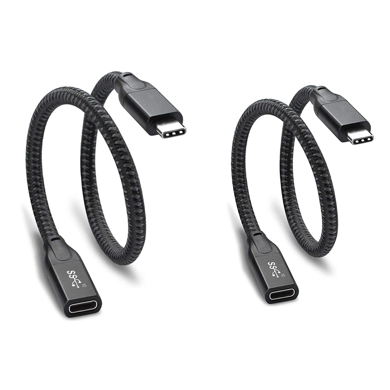 

2 Pcs USB C Extension Cable, USB 3.1 (10Gbps) Type C Male To Female Extension Fast Charging Cable, 1 Feet & 2 Feet