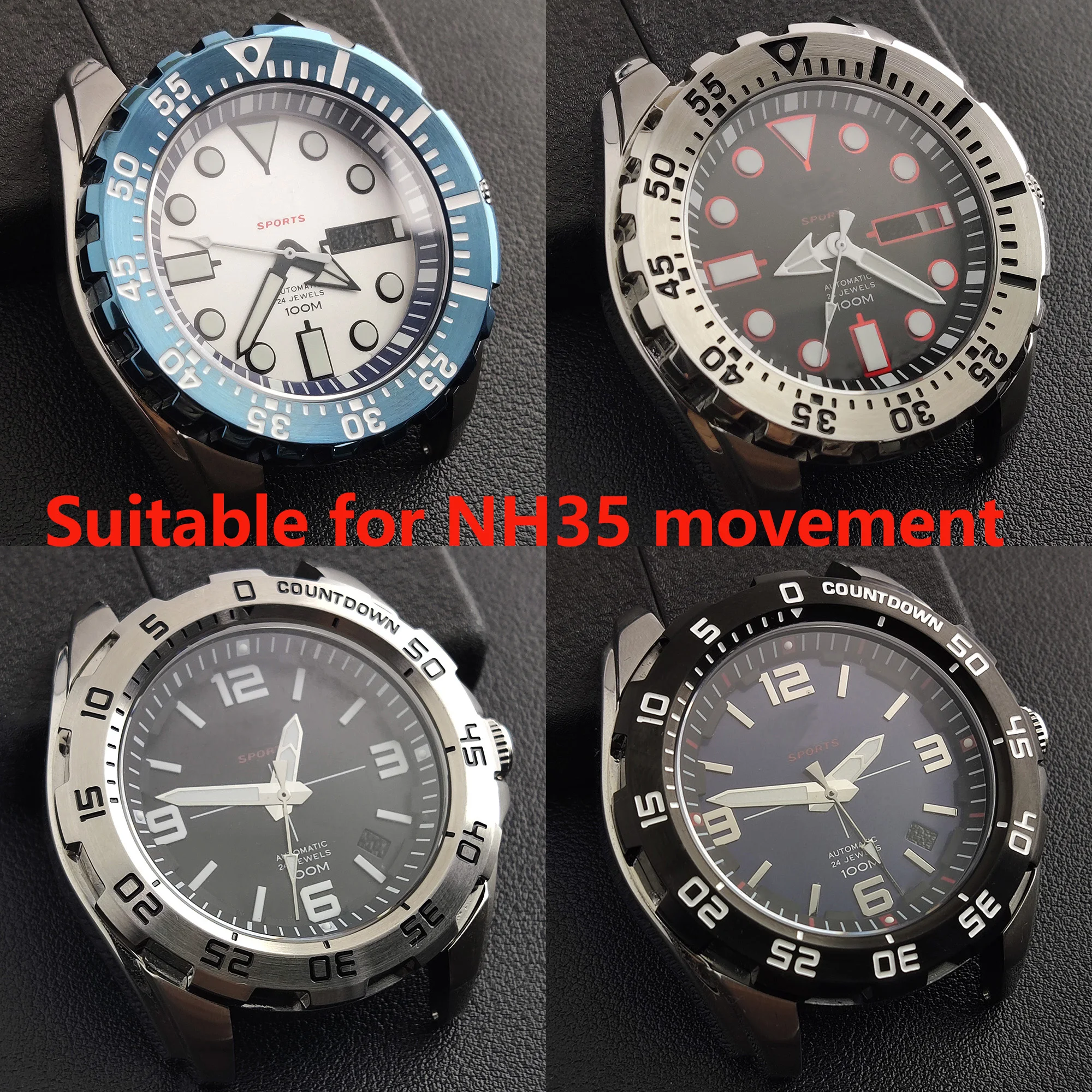 

44mm NH35 case watch case Sapphire glass SUB for NH36 NH35 Movement stainless steel Watch accessorie par