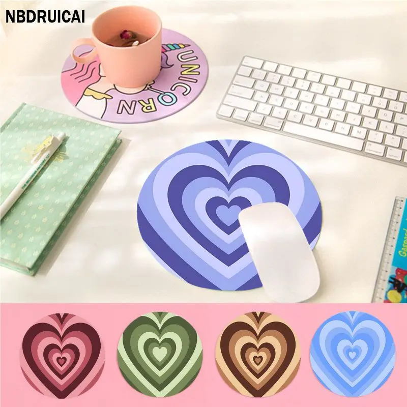 

Abstract Heart Anti-Slip Round Keyboard Mat Table Mat Students Cabinet Gamer Desktop Mousepad Cup Mats For PC Computer Table