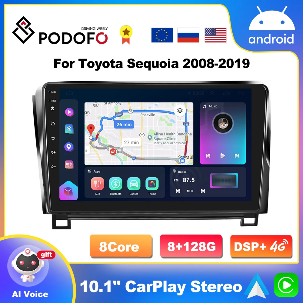 

Автомагнитола Podofo с экраном для Toyota Sequoia 2008-2019 Android мультимедийный видеоплеер 2 Din стерео приемник