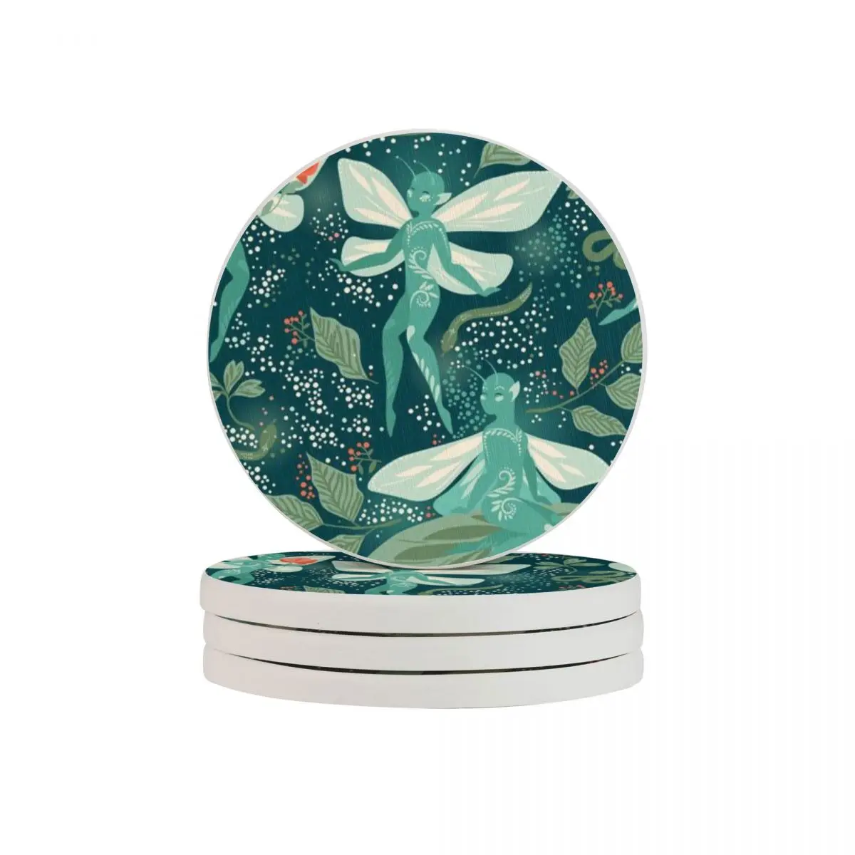 

Cup Coaster Cute Fairies In The Magical Forest Round Non-slip Tea Coaster Table Mat Bar Coaster 10cm