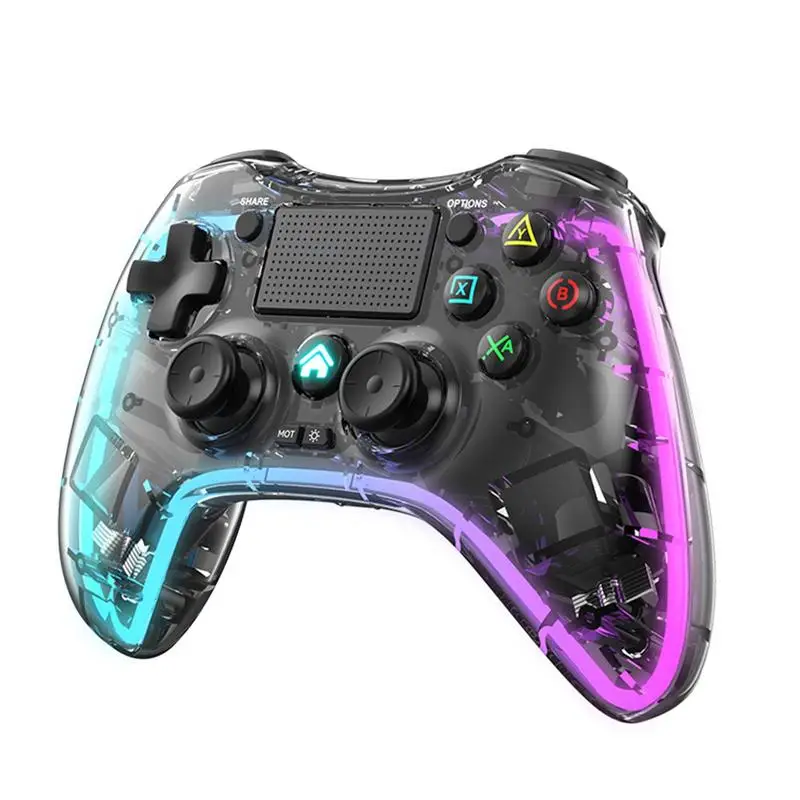 Clear Wireless Controller With 8 Colors Adjustable LED Lighting For Playstation 4/PS4 Pro/PS4 Slim/forPS3 Controller