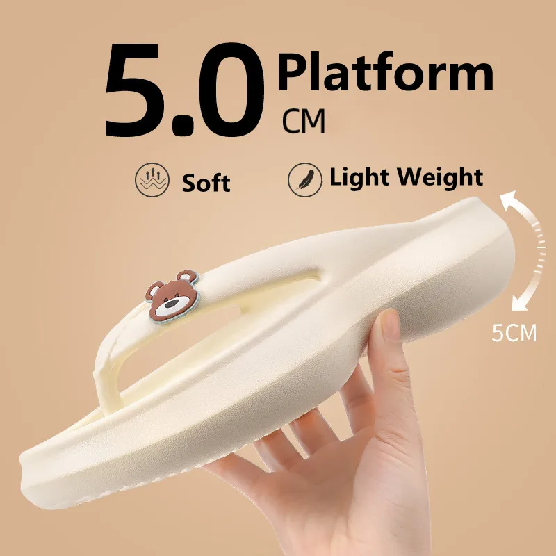 

5cm Platform Beach Flip Flops Women's Sandals Soft One-piece EVA Summer Shoes Lovers Indoor Slippers Female Male Fashion Slides