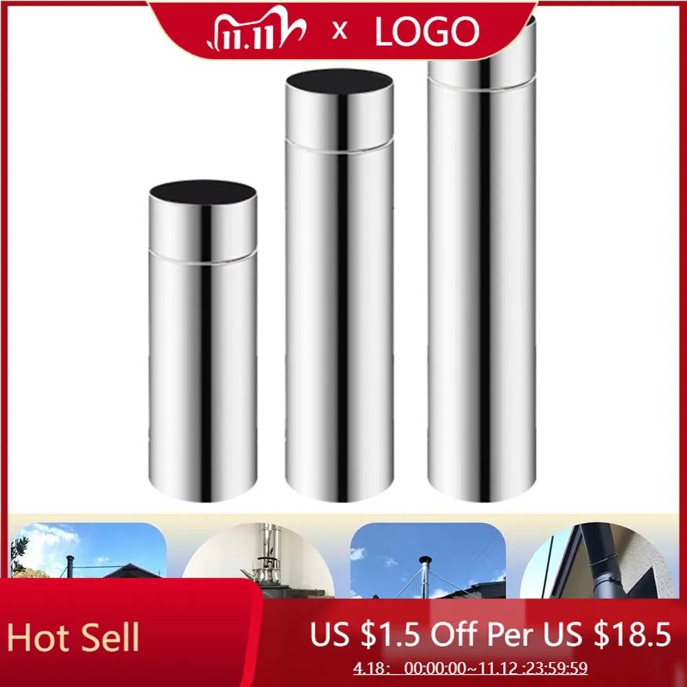 

2.3in Stainless Steel Stove Pipe Chimney Flue Liner Rigid Multi Fuel 20-40cm Outdoor Camping Wood Fire Stove Thickened Pipe