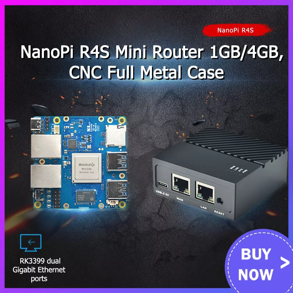 

2022 NanoPi R4S 4GB Dual Gbps Ethernet Gateways Support OpenWrt LEDE System V2ray SSR Linux Rockchip RK3399