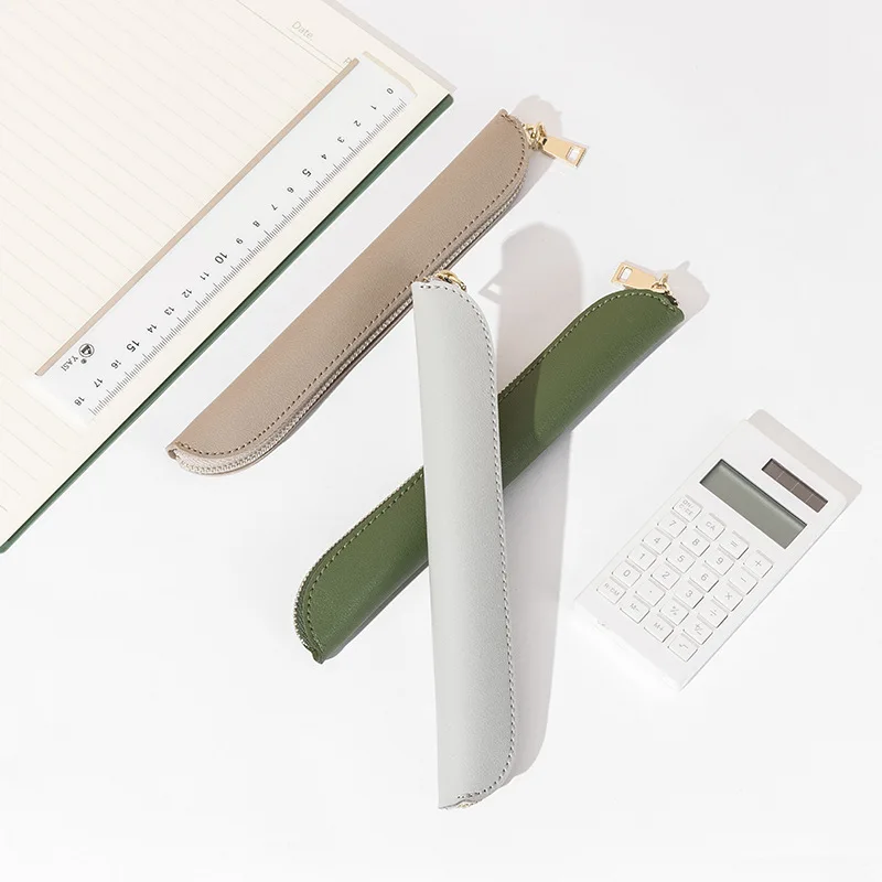 

Simple Pu Pencil Bag Student Anti-Lost Leather Pen Case Kawaii Stationery Holder Case Zipper Pencil Pouch School Supplies