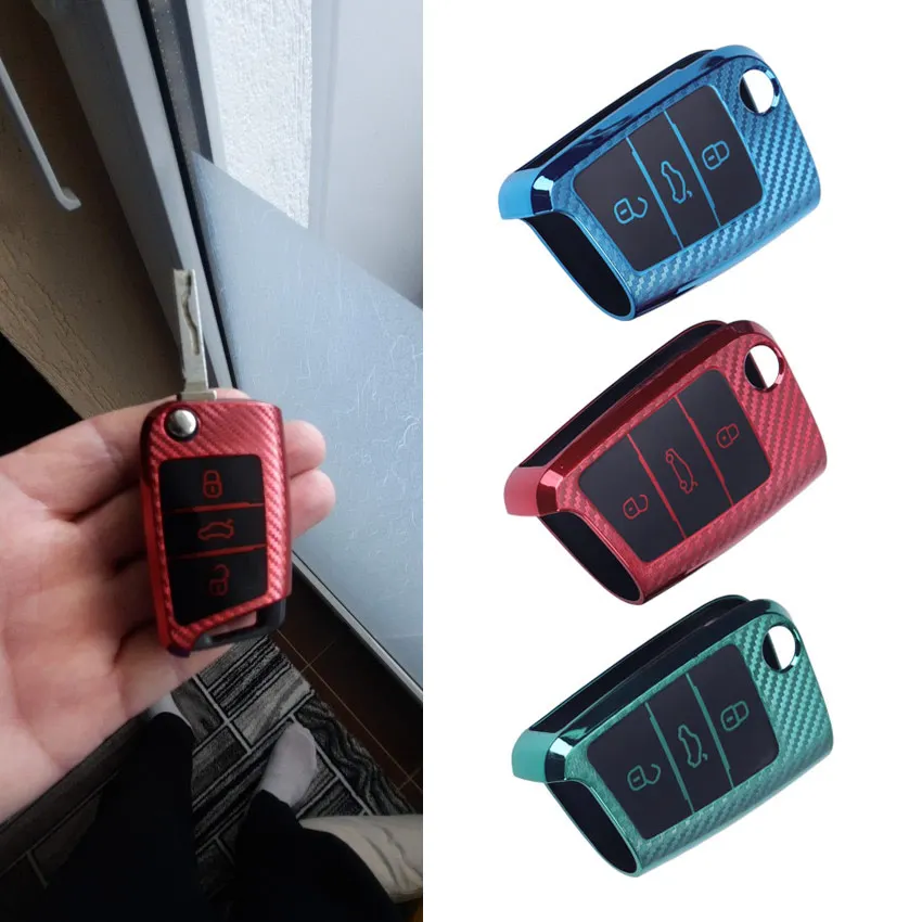 

Carbon Filber Car Key Case Cover For VW Volkswagen Golf 7 MK7 Tiguan MK2 For SEAT Ateca Leon FR 2 Ibiza For Skoda Octavia A7