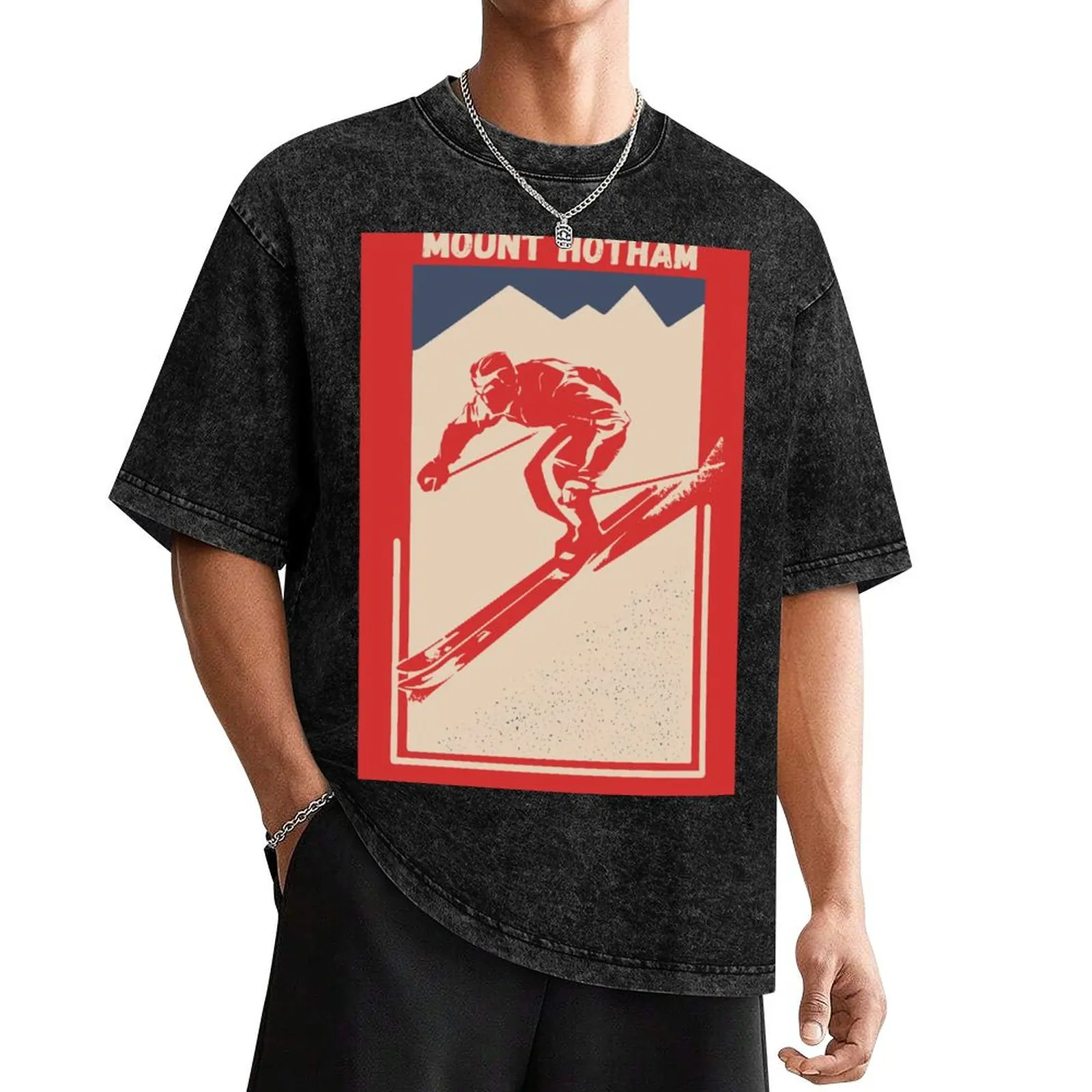Mount Hotham Australia Ski Resort Винтажная красная футболка с геометрическим плакатом синяя