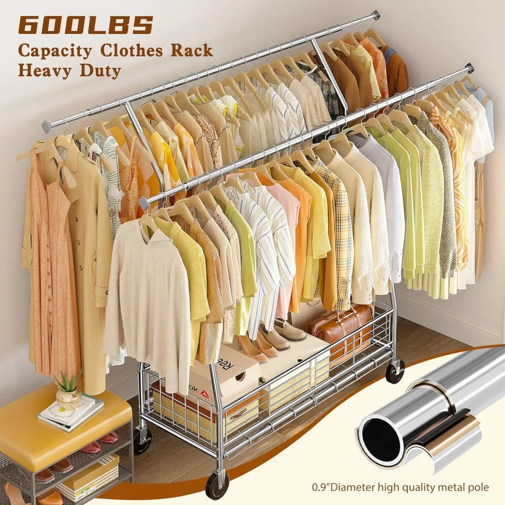 Вешалка для одежды Сверхмощная вешалка на колесиках с нагрузкой 600 фунтов