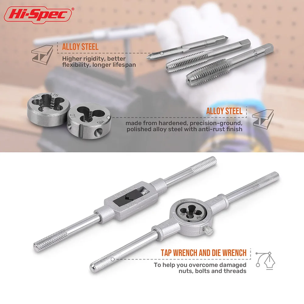 Hi-Spec 12/20 шт. M3-M12 метрический метчик и набор штампов для обработки металла зубья