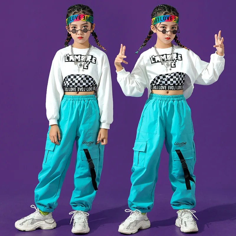 

Girls Ballroom Hip Hop Dance Clothes Crop Tops Loose Pants Jazz Practice Wear Kids Concert Catwalk Street Dance Costume