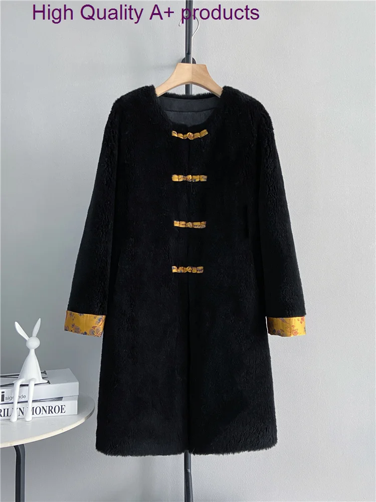 

Genuine luxury Long grain sheep shearing national style wool loose temperament fur coat thickened winter fashion