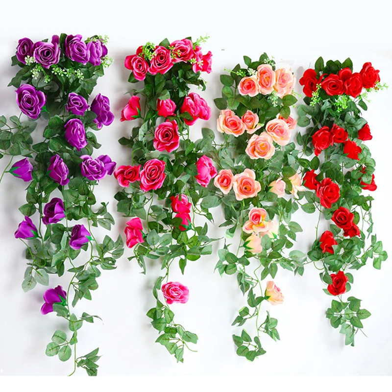 

Rose Vine Artificial Flowers Lvy Home Wedding Party Balcony Decor Garden Arch DIY Hanging Garland Artificial Plants Fake Flowers