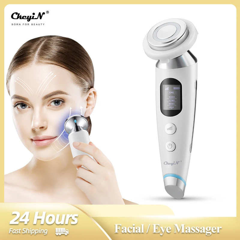 

CkeyiN EMS Facial Tigthening Massager Face Lifting Anti Wrinkle Neck Eye Care Skin Rejuvenation Hot Compress Photon Therapy